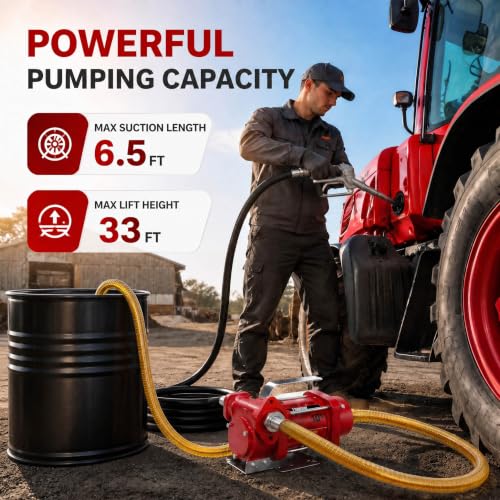 TOPWAY 12V DC Gasoline Fuel Pump 10GPM Self-priming Oil Transfer Pump With Handle, Overheat Protection, Explosion-Proof, Built-in Bypass, for Gasoline Fuel Diesel Kerosene Removal,Red - style: 12V 10GPM