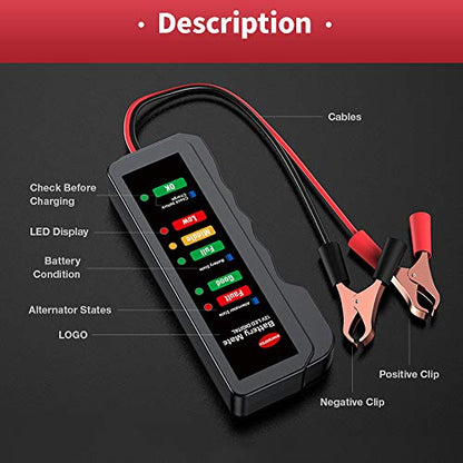 KINGBOLEN 12V Car Battery Tester & Alternator Analyzer LED