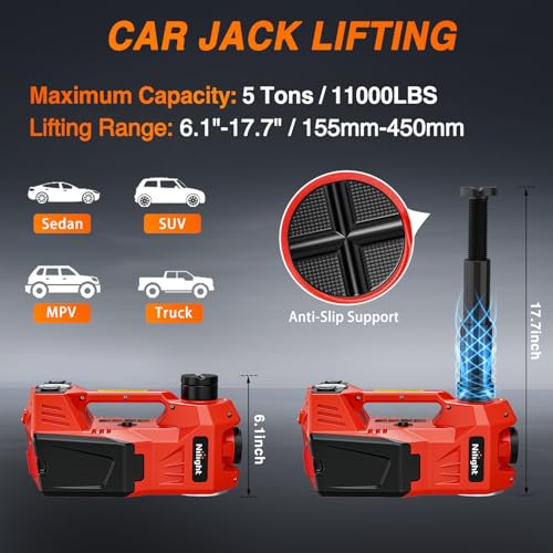 Nilight Electric Car Jack 5 Ton 12V Hydraulic Floor Jacks w Impact Wrench - size: 5 T w Impact Wrench