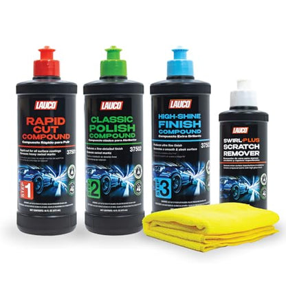 LAUCO Paint Correction Compounds Step 1, 2, 3 – 16oz, Swirl Remover 8oz Kits, with a Towel, Silicone-Free, Clear Coat Safe Scratch Remover, Swirl Correction & High Gloss Finishing 36424 - style: Combo–16oz