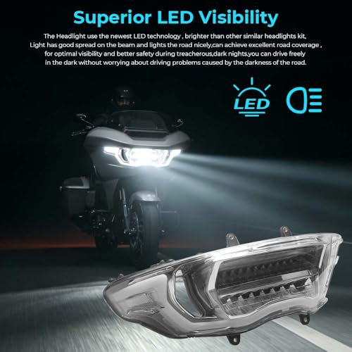 LED Headlight Assembly Fit for 2023-2026 Harley Touring Road Glide CVO FLTRT FLTRXSE FLTRXSTSE FLTRX FLTRXL (Clear) - color: Clear