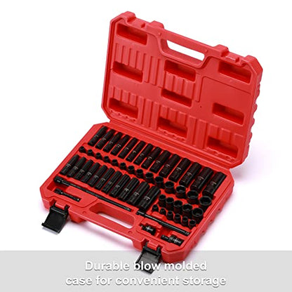 CASOMAN 55PCS 1/4-Inch Drive Impact Socket Set, Shallow & Deep, 5/32 Inch - 9/16 Inch, 4mm - 15mm, Metric/SAE, 6-Point, Cr-V Steel Socket Set - size: 1/4"