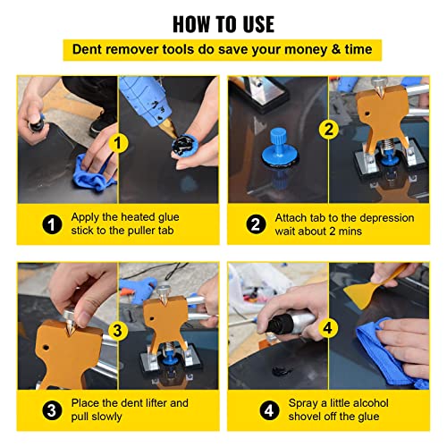 VEVOR Dent Puller Kit, 116 PCS Paintless Dent Repair Kit with Remover Tools, Golden Lifter & Glue Tabs for Car Dents, Door Ding Repair - size: 116PCS