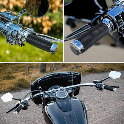 DREMIZER 1 Inch/25mm Motorcycle Handle Grips Handlebar Grips Cable Throttle Compatible with Harley Honda Yamaha Kawasaki Suzuki Dyna Sportster Street Glide 883 1200 - color: Chrome