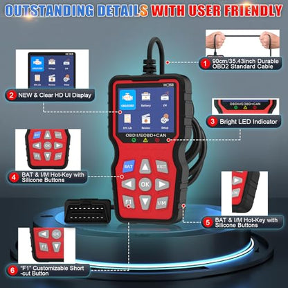 OBD2 Scanner Professional, Car Diagnostic Tool with Live Data & Battery Tester – Works for BMW, Audi, Mercedes, VW & All Cars 10 Modes, Check Engine Light Reader, Oil Reset, Smog Test