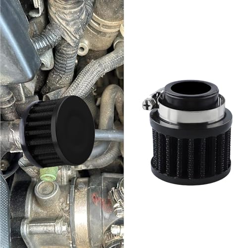 Air Filter, Valve Cover Breather, 25mm Auto Crankcase Cold Air Filter Cleaner with Adjustable Clamp, Breather Turbo Vent Cleaner Automotive Accessories Fit for Cars and Motorcycles (Black) - color: Black