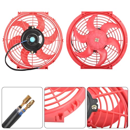 10" Electric Radiator Cooling Fan Assembly Kit 12V 80W，Red, 2 PCS - size: 10” -2PCS, style: Red