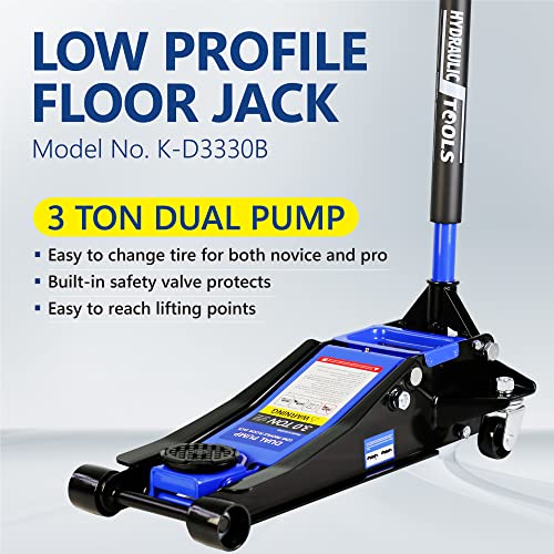 3T Low Profile Steel Floor Jack, 6600 lb, Dual Pump, 3.3"-18.5" Lift, Blue - size: 3T Dual Pump 3.3"-18.5"