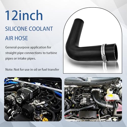 1 1/2" Silicone Coolant Air Hose 12" Length with 2 Clamps – Turbo Intake Radiator Coupler Hose (90 Degree, 1.5" ID) - color: 90 Degree black, size: 1 1/2" ID