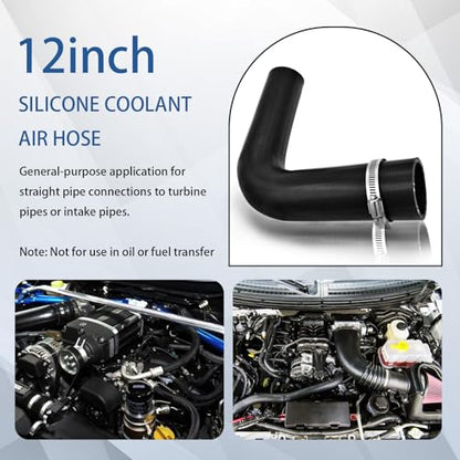 1 1/2" Silicone Coolant Air Hose 12" Length with 2 Clamps – Turbo Intake Radiator Coupler Hose (90 Degree, 1.5" ID) - color: 90 Degree black, size: 1 1/2" ID