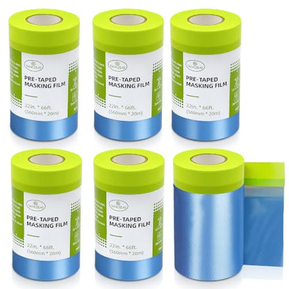 Tangibay Pre-Taped Masking Film for Painting, 22" x 66', 6 Rolls - size: 6 Rolls: 22"