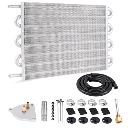 BARTOO Universal 5/16" Transmission Oil Cooler Kit, Aluminium alloy 8 Pass Tube and Fin Oil Cooler Kit (Sliver) - color: Sliver, size: 8 Pass