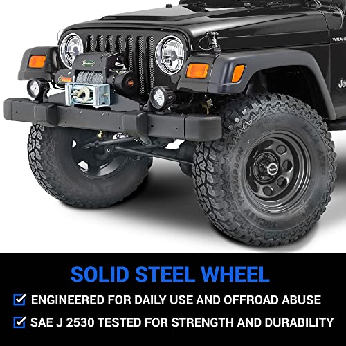 TACTIK Circle 8 Classic 15 Inch Steel Wheel, Black - 15x8, 5x4.5 / 5x114.3 Bolt Pattern (-12.7mm Offset), 4" Backspace - Fits Jeep 1984-2006 Wrangler Wagoneer Comanche Grand Cherokee TJ YJ MJ ZJ XJ LJ