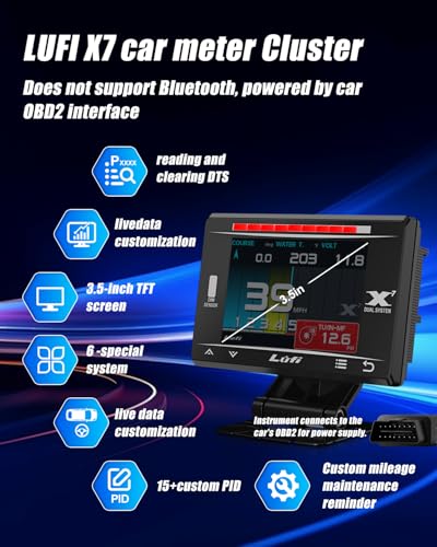 LUFI X7 OBD2 Gauge Display – Fuel Car Companion, Multi-Function & Overload Protection