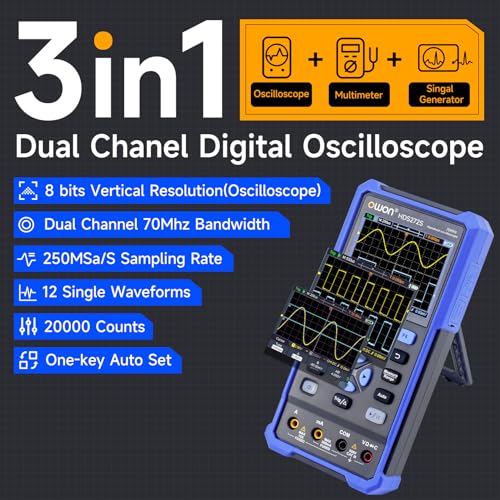 Handheld Lab Oscilloscope Multimeter, 2 Channels, 70MHz Bandwidth, 250MSa/s Sampling Rate, 20000 Counts, 3 in 1 Portable Digital Automotive Oscilloscope, Voltage, Current, Capacitor HDS272S - style: HDS272S