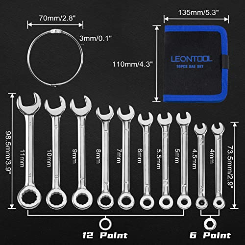 Small Wrench Set Metric 10 Pcs 4mm To 11mm Open End And Box End Spanner Wrenches with Key Ring, Ignition Wrench Set Standard with Portable Storage Pouches - style: Metric