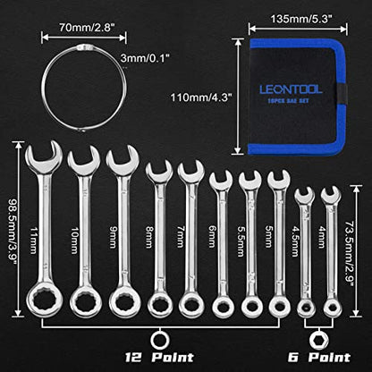 Small Wrench Set Metric 10 Pcs 4mm To 11mm Open End And Box End Spanner Wrenches with Key Ring, Ignition Wrench Set Standard with Portable Storage Pouches - style: Metric