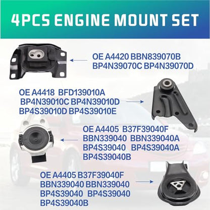 Engine Motor and Transmission Mount Kit Compatible with 2010-2013 Mazda 3