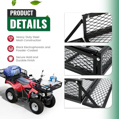 ALMULOO Universal ATV Front and Rear Cargo Basket Set, 2-Piece Heavy-Duty