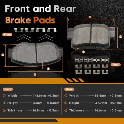 BETTHAND Front And Rear Brake Pads And Rotors Compatible With Honda - size: 96711*2+980138*2+D914-7795+D537-7418