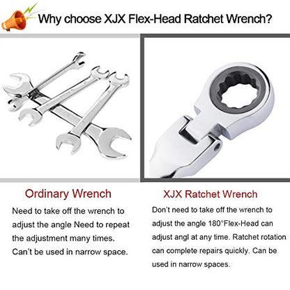 BULLTOOLS Flex-Head Extra Long Ratcheting Wrenches Double Box End Chrome Vanadium Steel 72-Tooth Wrench with Metric 9 mm x 11 mm - size: 9mmx11mm