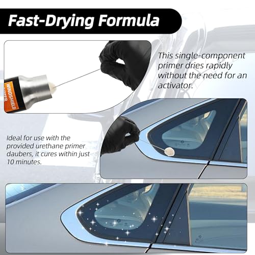 Calvana 1 fl.oz Windshield Primer, Urethane Primer for Automotive, Promotes Adhesion of Polyurethane Sealants, UV Resistant, Fast Drying, with 1 Pair Gloves, 2 Applicator Sticks, Black