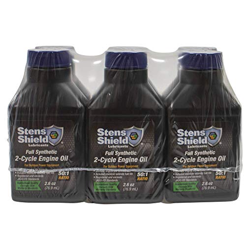 Stens Shield 2 Cycle Engine Oil 770-264, Full Synthetic 2 Stroke Oil, Engine Oil for Outdoor Power Equipment, Twenty-Four 2.6 oz. Bottles/case, 1 Bottle Makes 1 Gallon of 50 to 1 Fuel Mix, Blue Oil