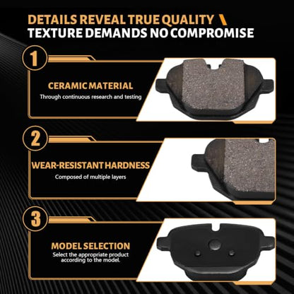 D1473 Rear Ceramic Brake Pads Kit Fit For BMW 528i 2011-2016, For 528i xDrive 2012-2016, For 530e 2018-2022, For 530e xDrive 2018-2022, For 530i 2017-2022, For 530i xDrive 2017-2022 - size: HZ1473