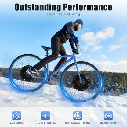26" 48V 1500W E-Bike Conversion Kit Rear Wheel, 55Nm Electric Bicycle Fat Snow Tire Motor Kit Brushless Gearless Rear Wheel Hub Motor with LCD Display for 26x4.0 Inch Tire