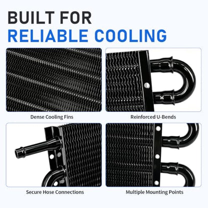 Transmission Oil Cooler, 8 Pass Tube and Fin Cooler Kit, 5/16 Universal Aluminium Oil Cooler Kit with Hose Mounting (Black) - color: Black, size: 8 Pass