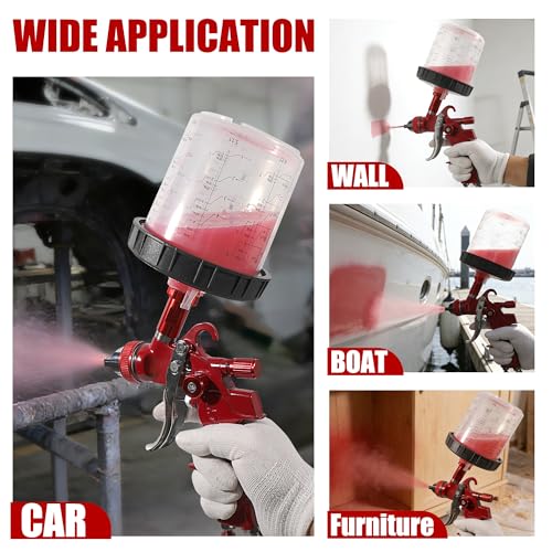 HVLP Spray Gun Kit with 10 Disposable 600ML Paint Cups & 5 Nozzles - color: red wine