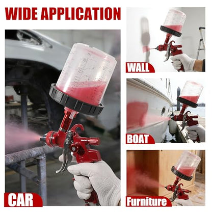 HVLP Spray Gun Kit with 10 Disposable 600ML Paint Cups & 5 Nozzles - color: red wine