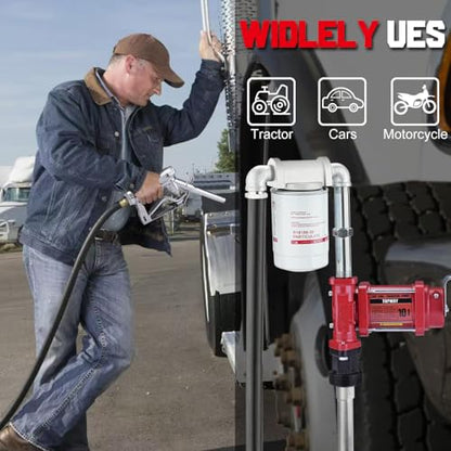TOPWAY 12V DC Gasoline Fuel Pump, 10GPM Self-priming Oil Transfer Pump Kit With Particulate Filter, Fuel Nozzle, Discharge Hose & Suction Pipe for Gasoline Diesel Biodiesel Kerosene & More - style: 12V 10GPM KIT + FILTER