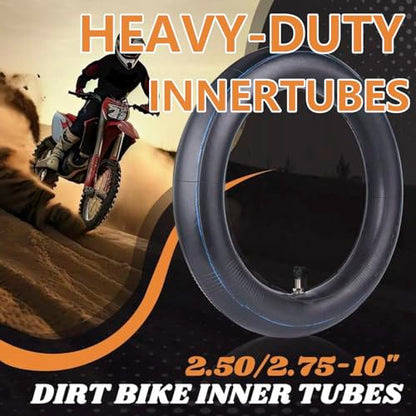 (2-Pack) 2.50/2.75-10 (80/90-10) Heavy Duty Dirt Bike Tire Inner Tubes, 2mm Butyl Rubber & TR4 Straight Valve - Fits Razor MX650, Honda CRF50/XR50, Suzuki DRZ70/JR50, Yamaha PW50