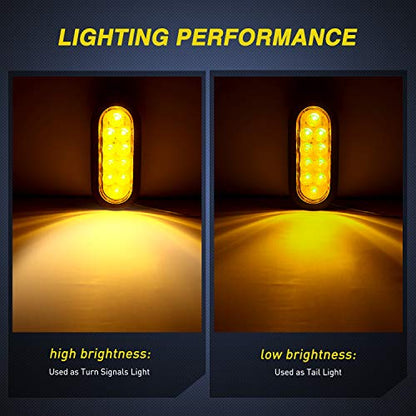 Nilight 6" Oval Amber LED Trailer Turn Signal Light, 2 Pack, Grommet Mount - color: 2Pcs Amber 10Led Lights