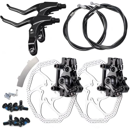 Complete Bike Front & Rear Disc Brake Kit - Calipers, 2x 160mm Stainless Steel Rotors, Cable, Brake Levers & Fixing Screws (Suit-Black) - color: Suit-Black