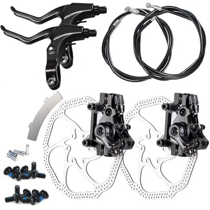 Complete Bike Front & Rear Disc Brake Kit - Calipers, 2x 160mm Stainless Steel Rotors, Cable, Brake Levers & Fixing Screws (Suit-Black) - color: Suit-Black