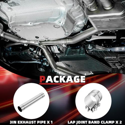 LCGP 3 Inch Straight Exhaust Pipe, 3" Stainless Steel Straight Muffler Replacement Pipe, 20" Length Mandrel Exhaust Tube with Two Lap Joint Band Clamps(New Version) - size: 3 Inch, style: 20 Inch Long