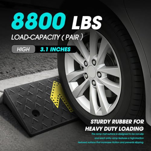 DNA Motoring 2pcs 3.1" Rise Rubber Arrow Curb Ramp Heavy Duty Loading Driveway Ramp Threshold Ramp 37.4" W x 9.1" D x 3.1" H for Loading Dock, Warehouse, Motorcycles, Cars, TOOLS-00649 - style: 3.1 in 2pcs w/Arrow