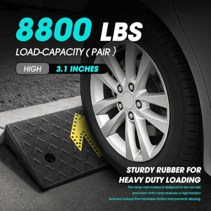 DNA Motoring 2pcs 3.1" Rise Rubber Arrow Curb Ramp Heavy Duty Loading Driveway Ramp Threshold Ramp 37.4" W x 9.1" D x 3.1" H for Loading Dock, Warehouse, Motorcycles, Cars, TOOLS-00649 - style: 3.1 in 2pcs w/Arrow