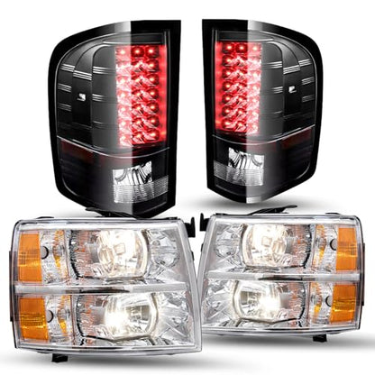 JSBOYAT Headlight & LED Taillights Assembly for 2007-2013 Chevy Silverado 1500 - color: Headlight & Taillights- Chrome & Black, size: with High&Low Beam Bulbs
