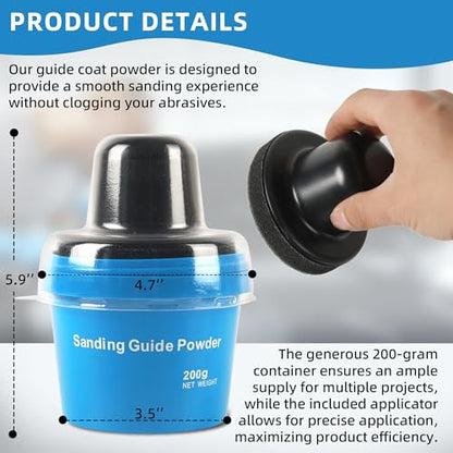 Calvana 7 oz Black Dry Guide Coat Powder for Auto Body Sanding, Highlights Scratches, Pinholes & Low Spots, Moisture-Resistant Cap, Wet & Dry Sanding Compatible