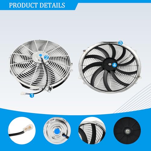 16'' Inch Chrome Universal Slim Fan Push Pull Electric Radiator 12V 120W High Performance Cooling Fan Mount Kit Set of 2 - color: Chrome, size: 16 Inch-2 Pieces