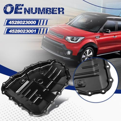 Transmission Oil Pan with Drain Plug, Fit for Hyundai Elantra 2007-2012, Kia Soul 2010-2011, Spectra 2004-2009, 4-Speed Auto Transmission, OE 265-812, 265812, 4528023000, 4528023001, 103212 - size: 265-812