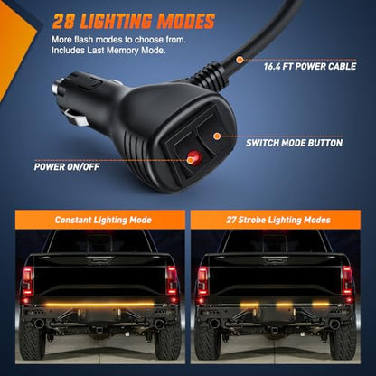 Nilight 60 Inch 360 LED Tailgate Strobe Light Strip Amber - color: 60" Tailgte Strobe Amber