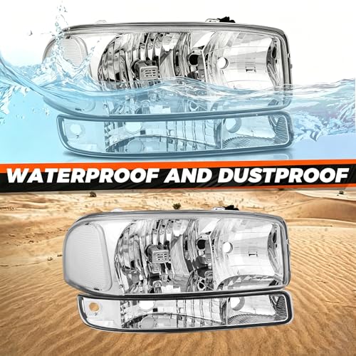 APSVE Headlight + Bumper Lights Kit for 1999-2006 GMC Sierra 1500 2500 3500 - color: Chrome Clear