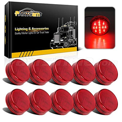 Partsam 10x 2.5 Round Red 13 LED Side Marker Clearance Lights [DOT Approved] for 12V Trailer Truck, Universal Use, Sealed Waterproof - color: Red