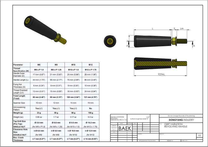 M12 Revolving Handle Fits Any M12 Thread - Trailer Jack, Hose Reel & More - size: M12 X 120mm