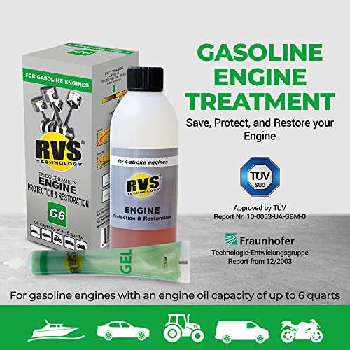 G6 Engine oil Treatment; For Gasoline Engines with a Motor oil capacity up to 6 quarts; Save fuel, Boost Power and Safely Restore and protect your Car, Truck, and all other engines - size: 6 Qts