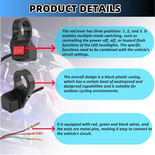 3 Speed Switch 22mm 7/8in Motorcycle Handlebar Switch Ebike Handlebars Bars for Ebike Bike Motorcycle Accessories for Electric Offroad Motorcycle Modification